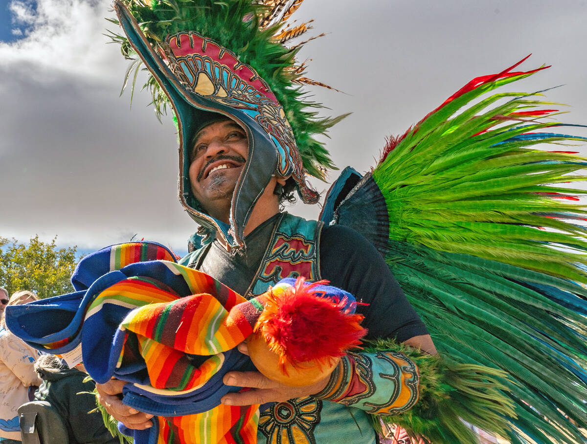 John Clausen/Pahrump Valley Times Arrayed in traditional Aztec splendor, a Pahrump Social Powwo ...