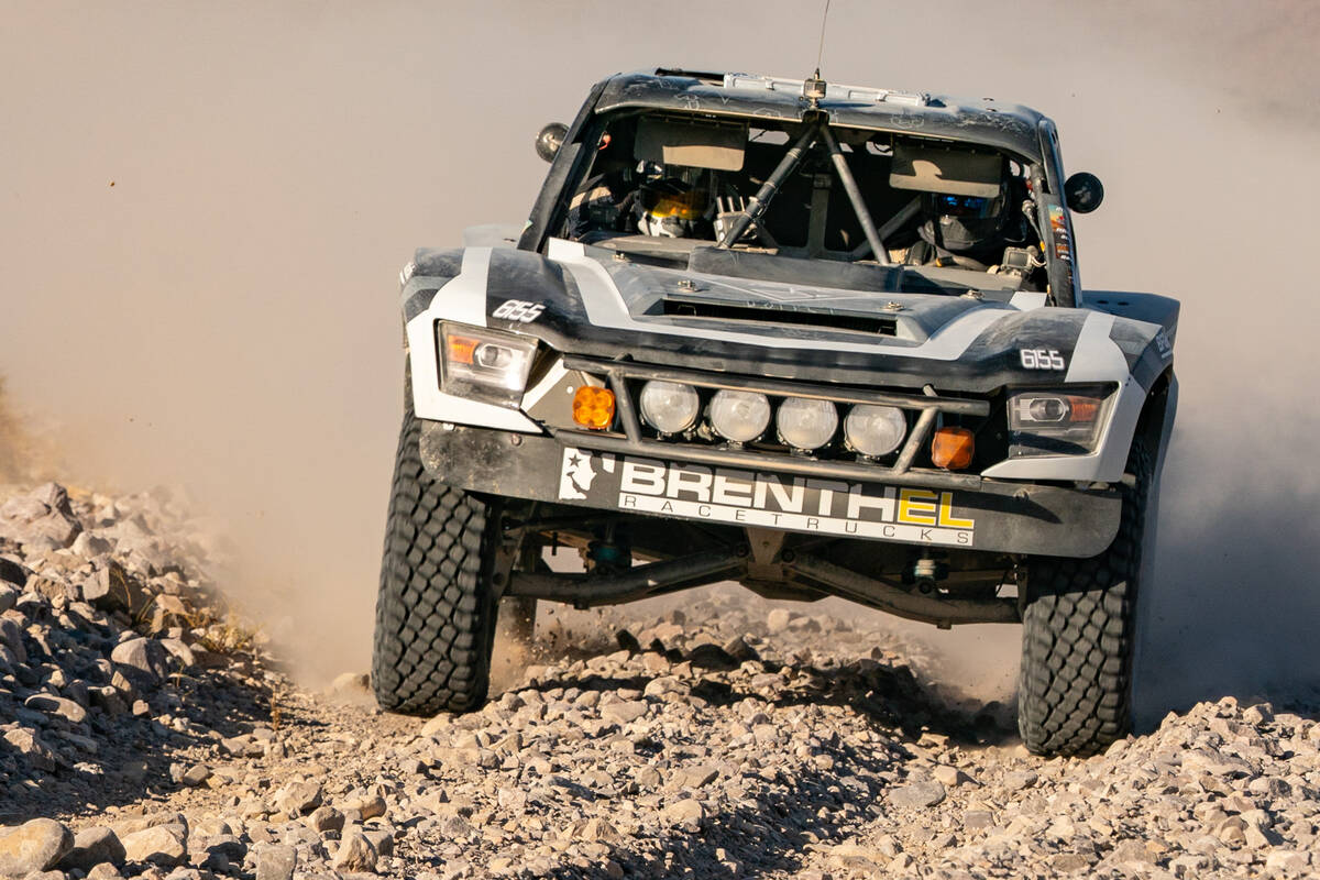 A trophy truck races in the annual Legacy Racing Association Construction Desert Showdown on Sa ...