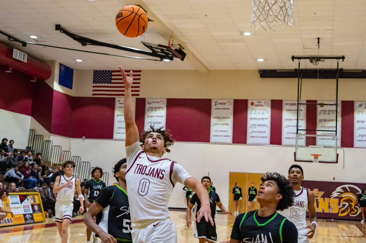 Trojans' Alejandro Lozano (0) attempts to score against SLAM on Wednesday, Dec. 11, 2024, in Pa ...