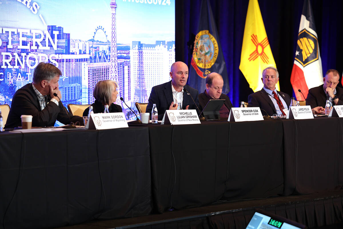 Wyoming Gov. Mark Gordon, from left, New Mexico Gov. Michelle Lujan Grisham, Utah Gov. Spencer ...