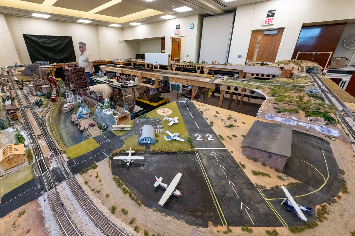 The model trains set up inside the Pahrump Community Library where the Pahrump Model Railroad C ...