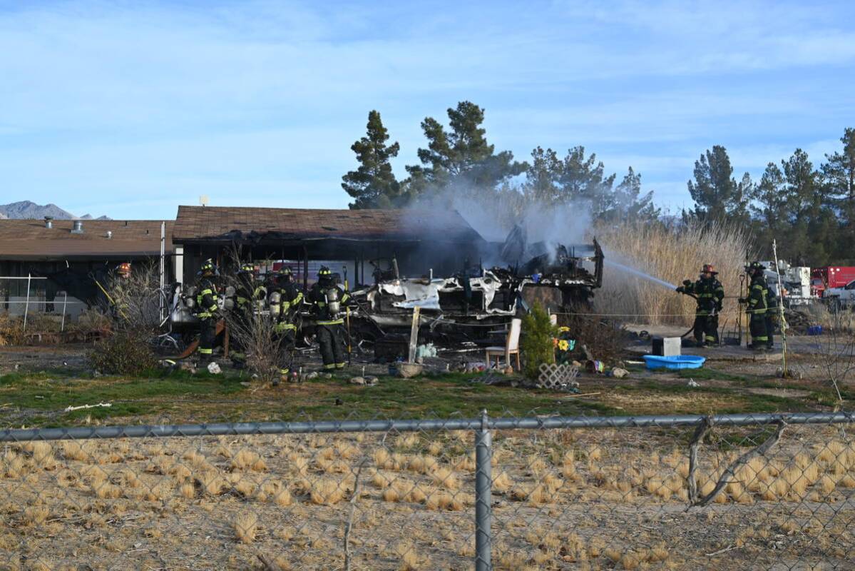 Pahrump Valley Fire and Rescue Services Fire destroyed a fifth-wheel trailer and personal prope ...