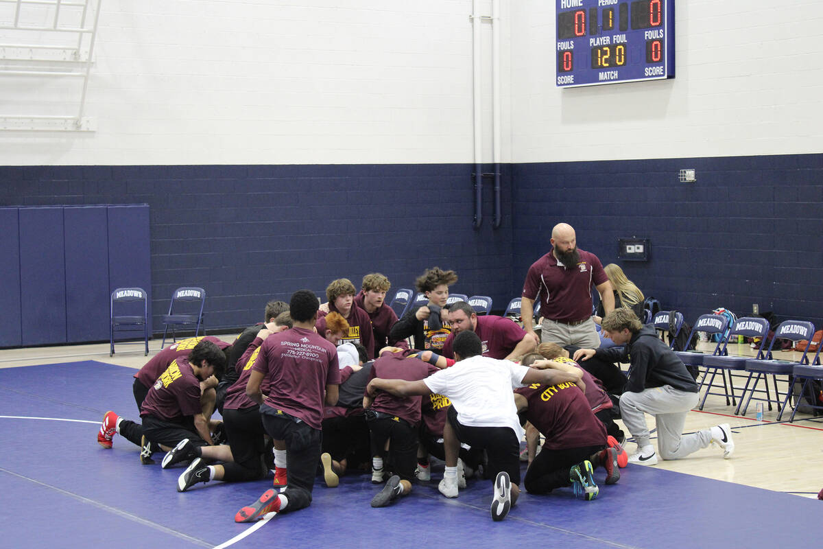 Jacob Powers/Pahrump Valley Times Head coach Frank Lopez leads the Pahrump Valley wrestling in ...