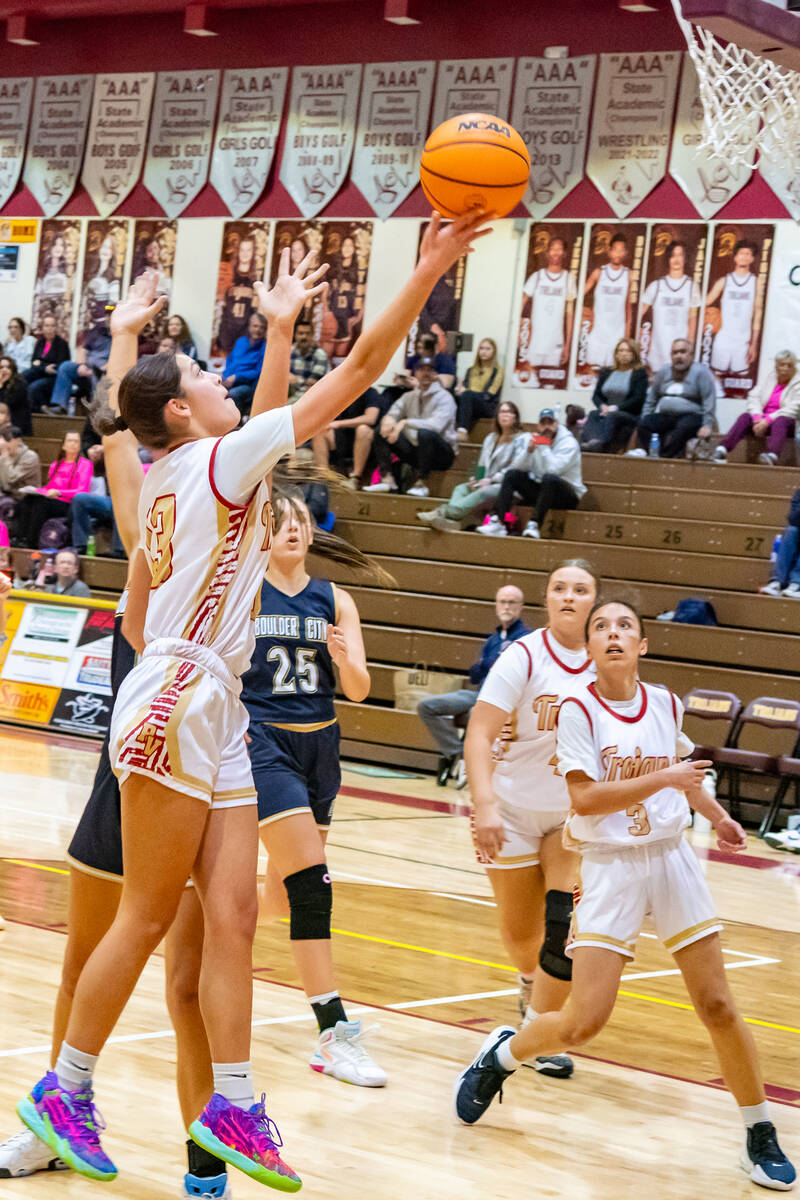 John Clausen/Pahrump Valley Times Senior guard Ryleigh Denton attempts a layup in a close home ...