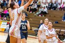 John Clausen/Pahrump Valley Times Senior guard Ryleigh Denton attempts a layup in a close home ...