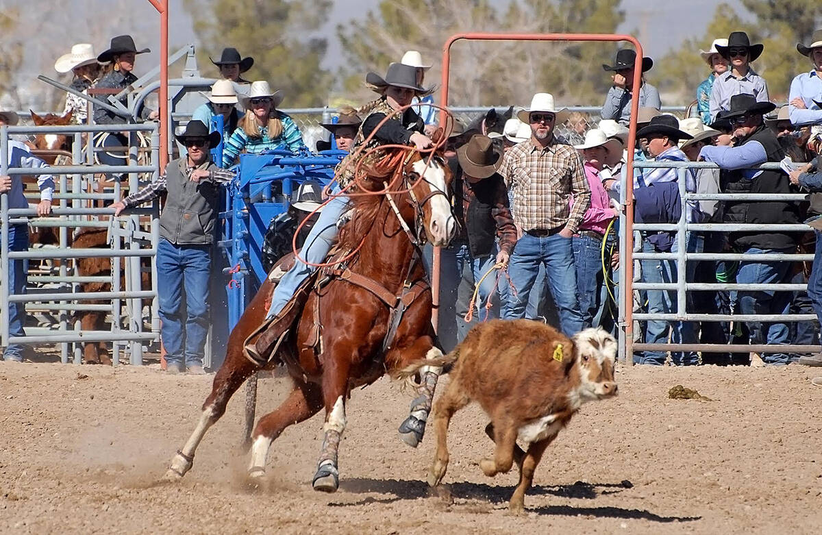 Horace Langford Jr./Pahrump Valley Times Cowgirl Emily Bennett is pictured in the breakaway ev ...