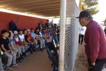 Charlotte Uyeno/Pahrump Valley Times Little League President Lou Banuelos gave the opening pep ...