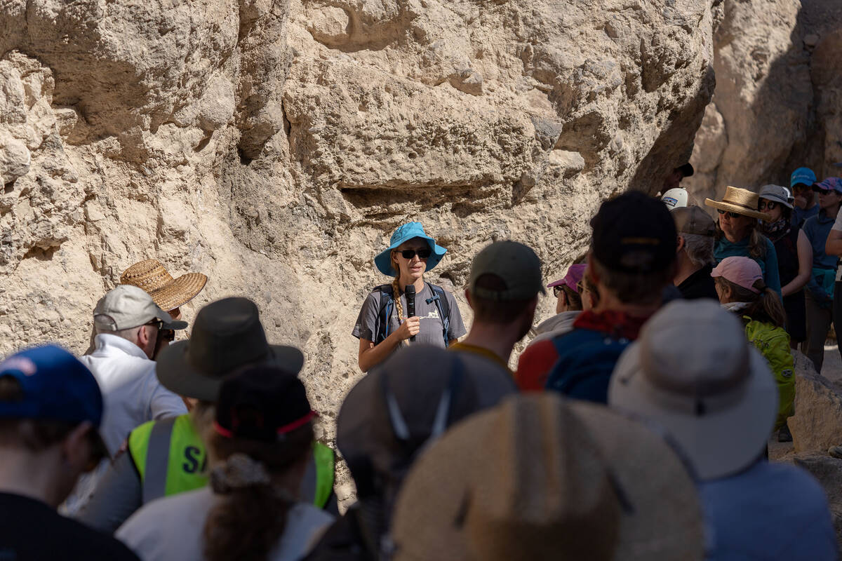 National Park Service Dr. Kathryn Plant (NASA - JPL) guided a walk through Golden Canyon to ill ...