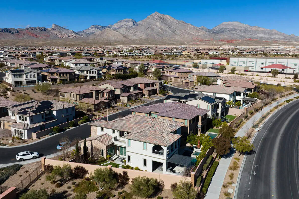 An aerial view of homes at Sarasota, a community planned in The Paseos of Summerlin, on Thursda ...