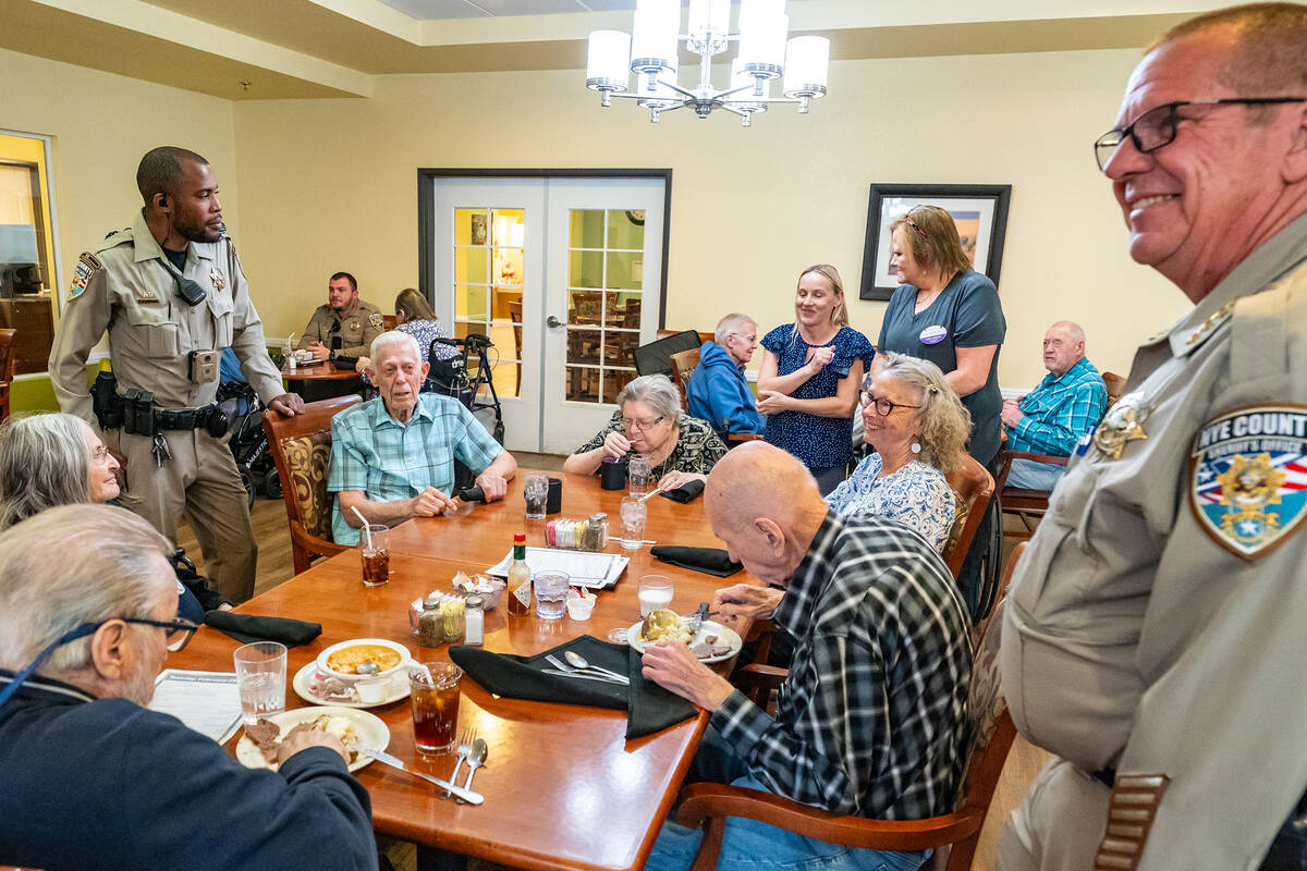 John Clausen/Pahrump Valley Times More than ten NCSO personnel shared dinner, laughter and stor ...