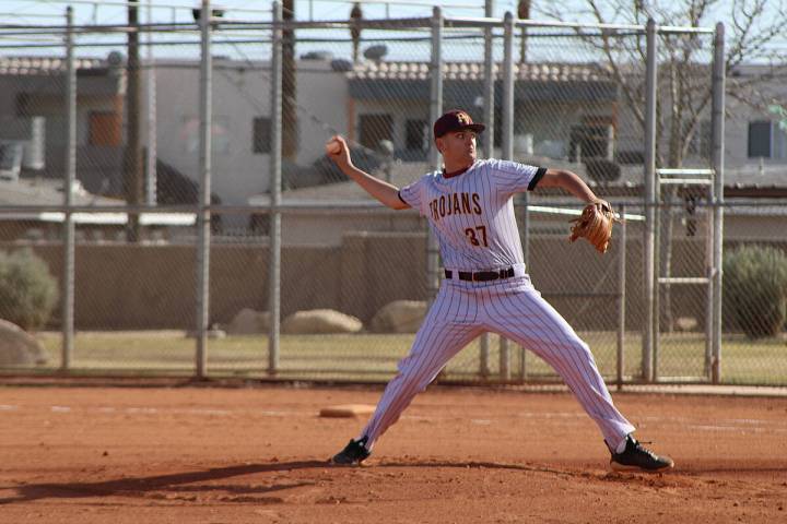 Jacob Powers/Pahrump Valley Times PVHS Senior pitcher Joseph Leftwich IV delivered 1.1 innings ...