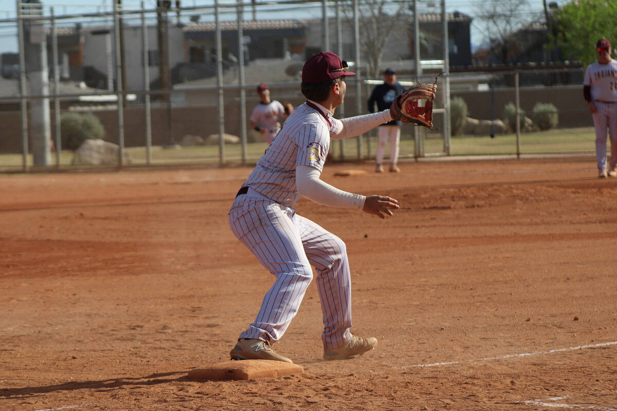 Jacob Powers/Pahrump Valley Times PVHS freshman 3B Chris Nelson preps to receive a force out at ...