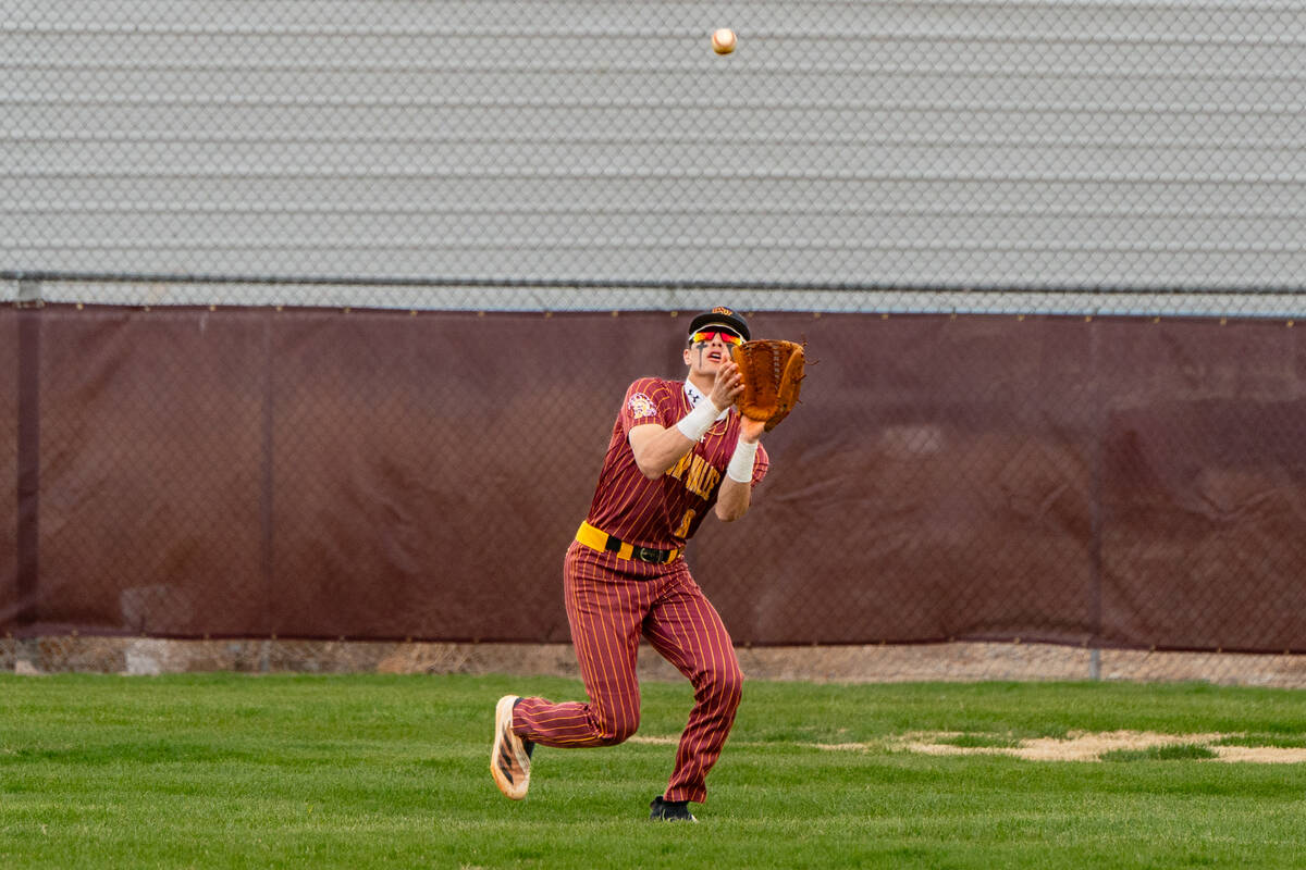 John Clausen/Pahrump Valley Times PVHS outfielder Kayne Horibe prepares to catch a fly ball in ...