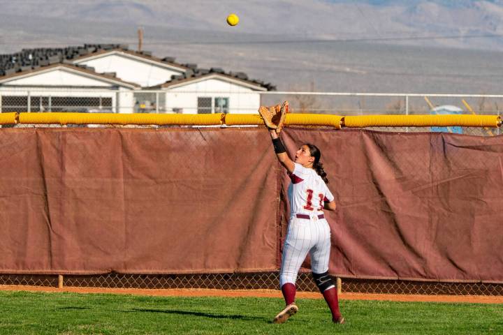John Clausen/Pahrump Valley Times Isabella McHugh goes back to catch a fly ball.