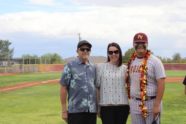 Jacob Powers/Pahrump Valley Times Andrew Zurn and family pose on senior night before a home ga ...
