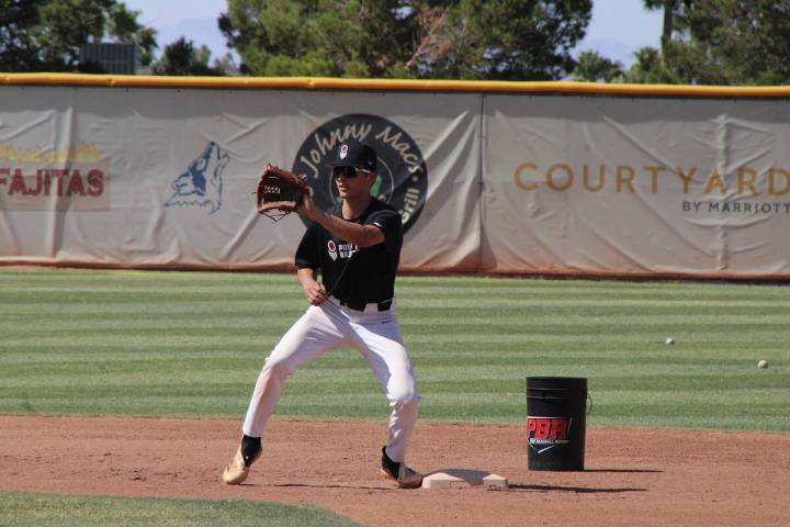 Jacob Powers/Pahrump Valley Times Kayne Horibe fields a grounder at second base.