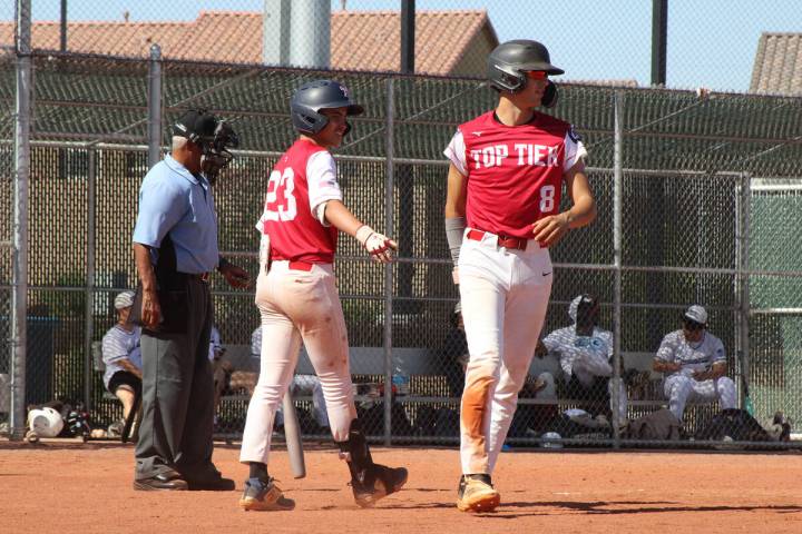 Kayne Horibe comes across home to score for Top Tier. (Jacob Powers/Pahrump Valley Times)