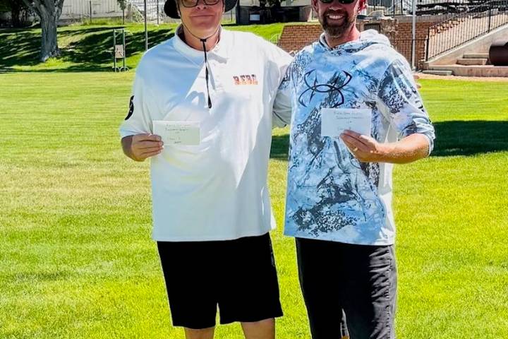 Shoes $ Brews 1st place pitchers Lathan (Rebel) Dilger and Tyson Nelson proudly display their f ...