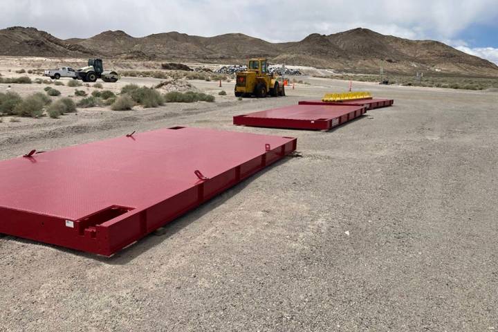 Nye County is currently working to install scales at the Tonopah landfill, with these red secti ...