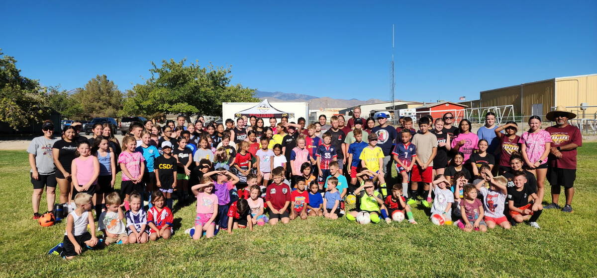 A total of 72 Pahrump youth soccer players came out to attend the Pahrump Valley High School gi ...