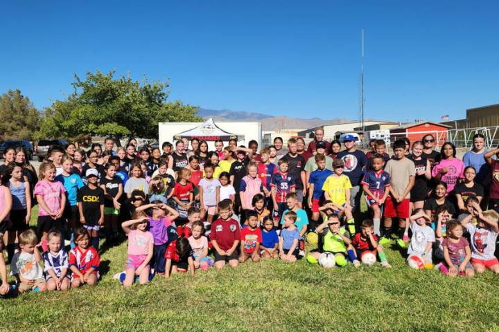 A total of 72 Pahrump youth soccer players came out to attend the Pahrump Valley High School gi ...