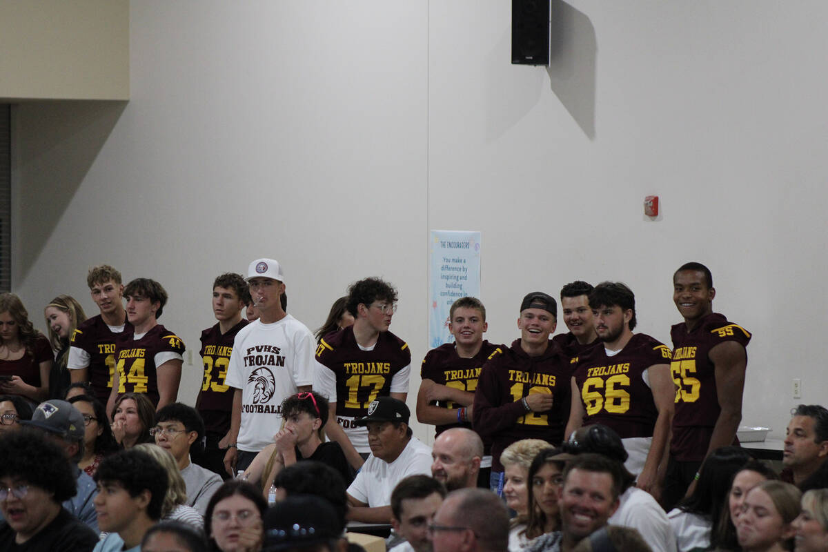 PVHS Football players share a laugh during the Spaghetti Dinner and Dessert auction held at the ...