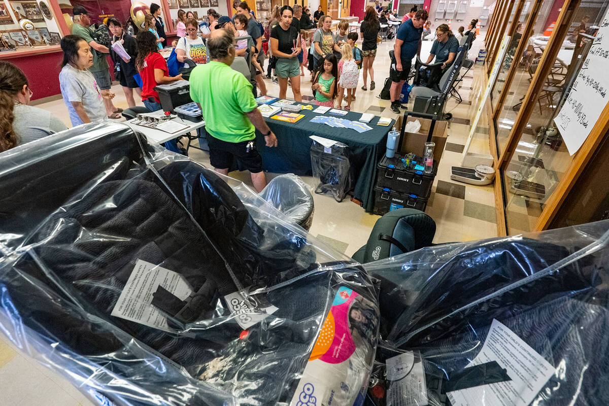 Many free booster and car seats were given out at the fair. (John Clausen/Pahrump Valley Times)