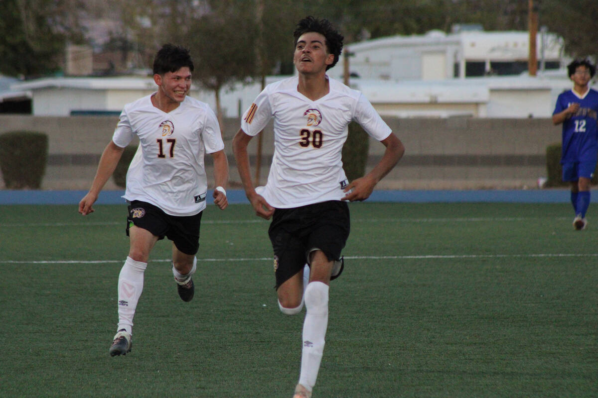 Roberto Gonzalez #30 and Ulisses Alvarez-Castillo #17 celebrate following Gonzalez's first scor ...