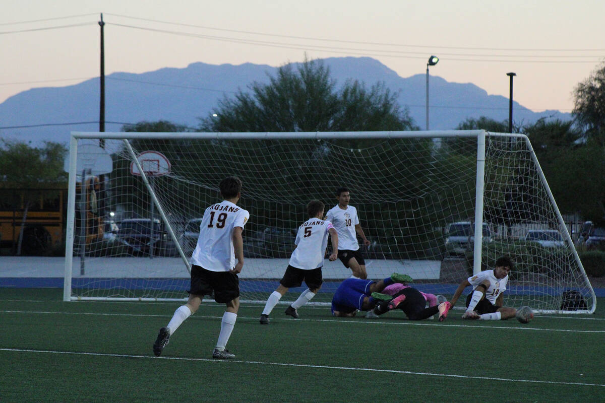 Pahrump Valley High School varsity soccer players Xavier Leon, Kohlzin Park, Henry Nunez Manzo ...