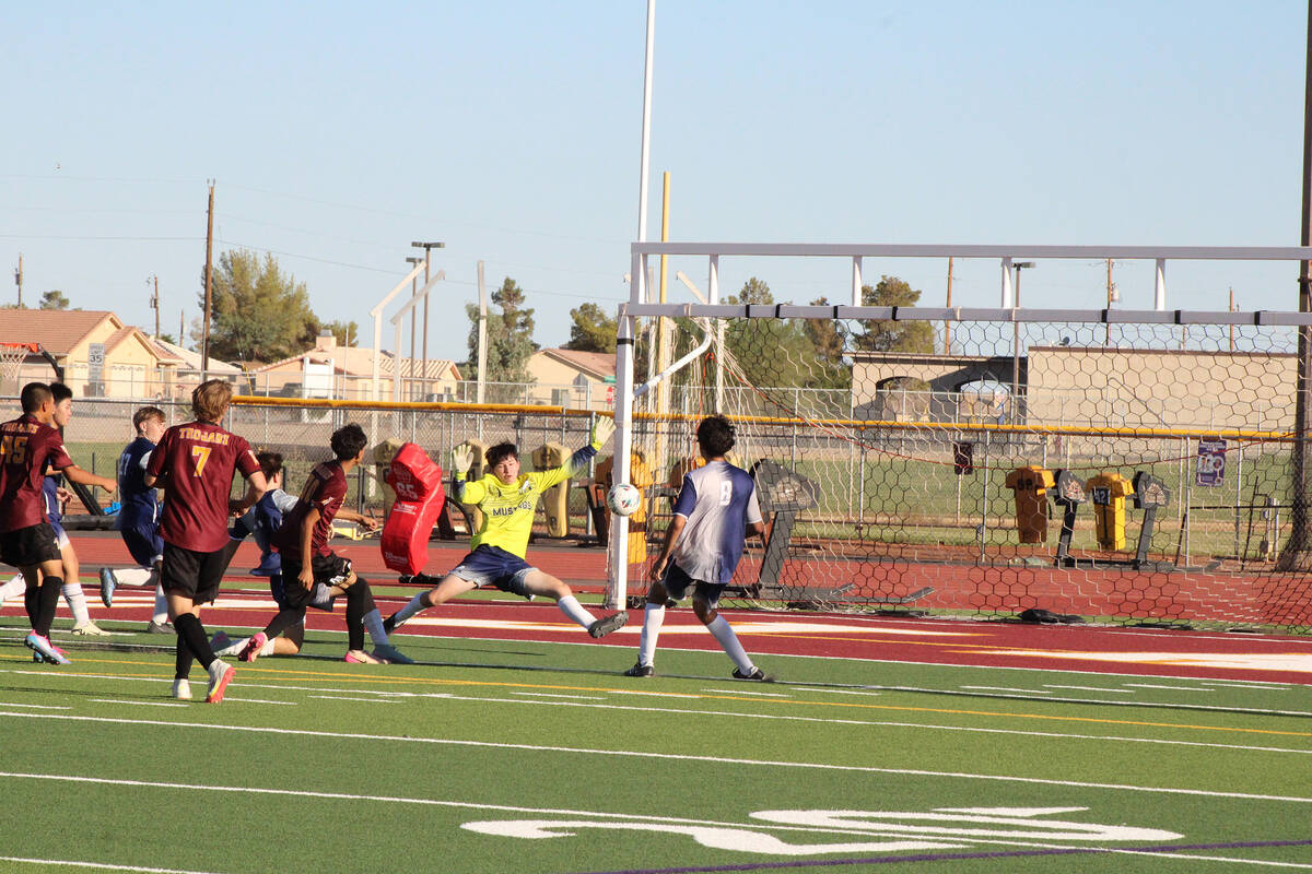 Pahrump Valley High School boys soccer sophomore midfielder Roberto Gonzalez notched his third ...