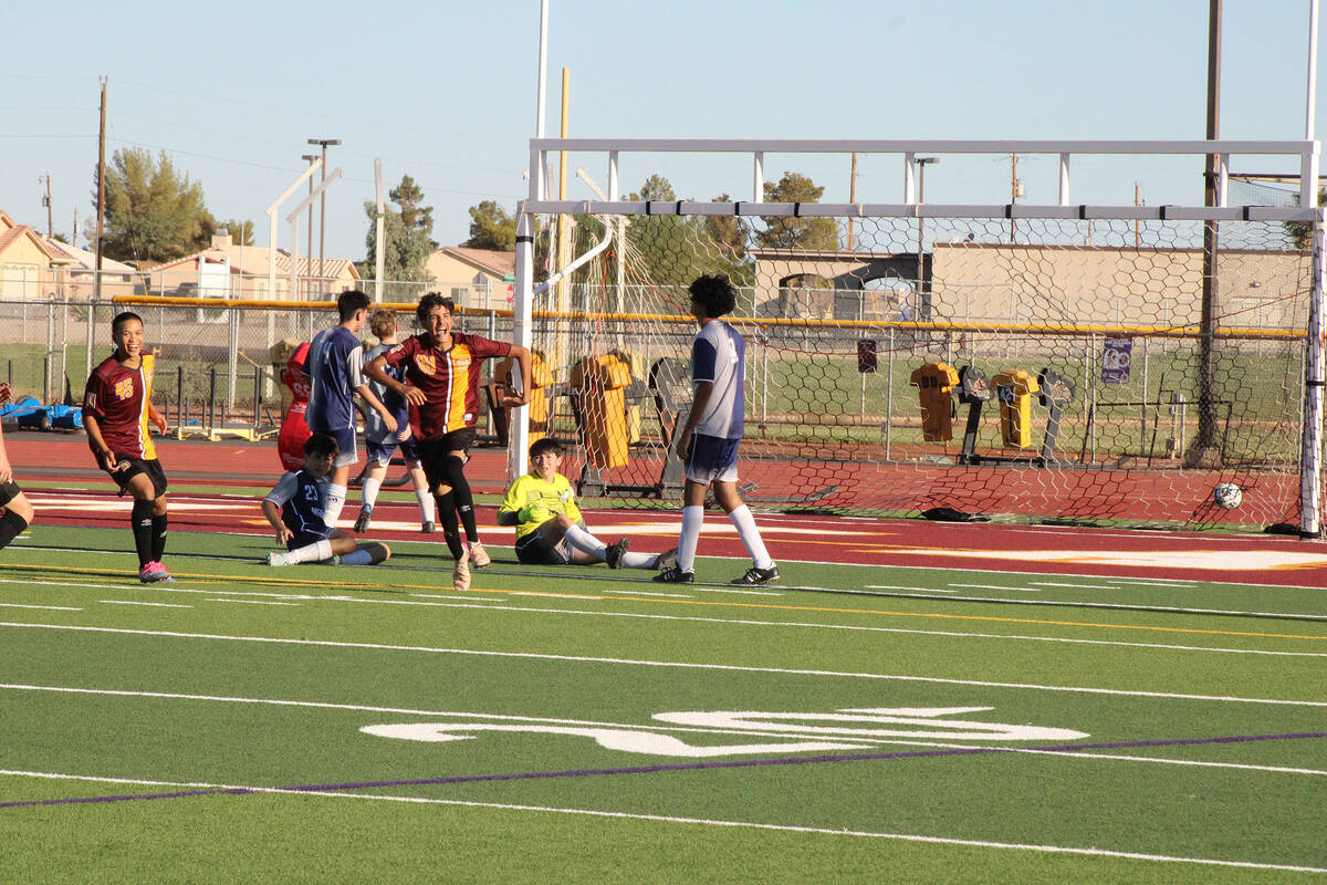 Pahrump Valley High School boys soccer sophomore midfielder Randall Pangilinan and sophomore mi ...