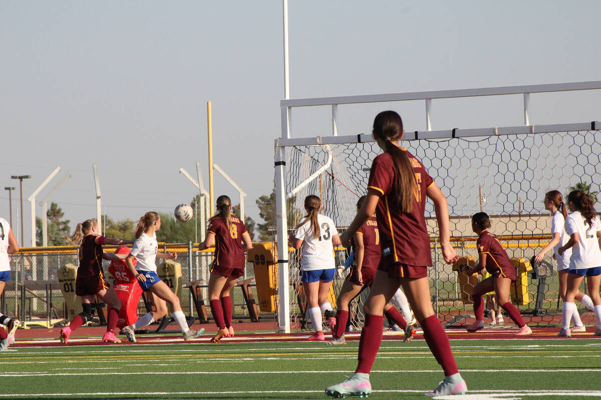 Pahrump Valley High School girls soccer senior co-captain Aubrey Williams and junior Sydney Cro ...