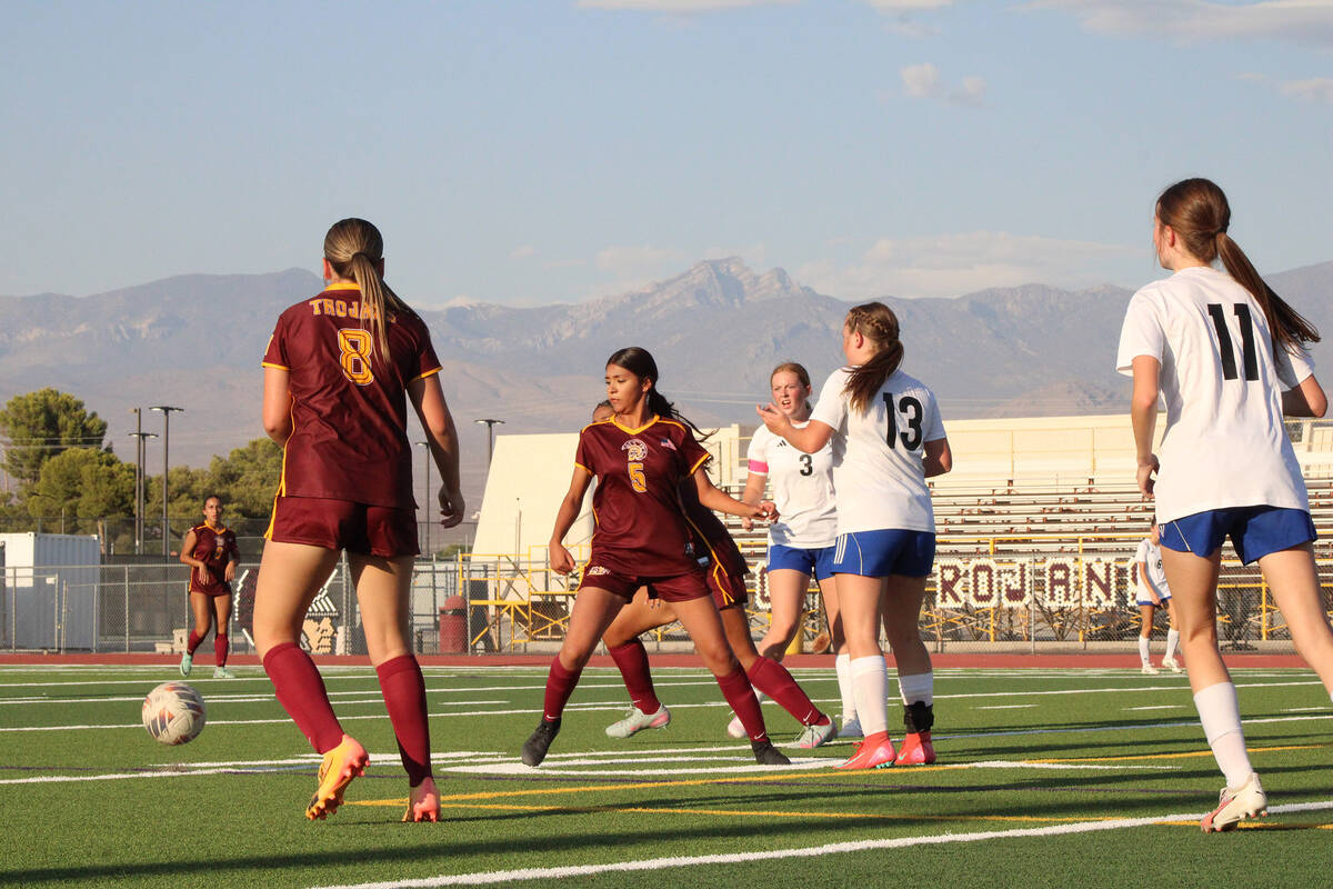 Pahrump Valley High School girls soccer junior Sydney Crotty and freshman Melissa Nunez-Ramire ...