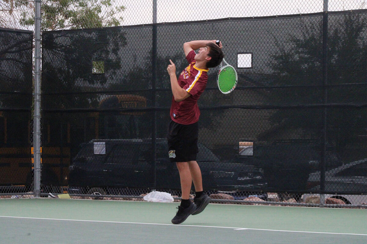 Pahrump Valley High School tennis sophomore Jace Eichner won his singles second-round set 0-6. ...