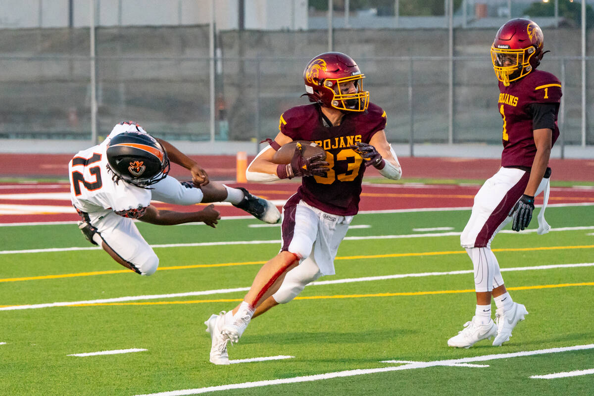 Pahrump Valley High School senior running back Austin Alvarez finished the game against the Cow ...
