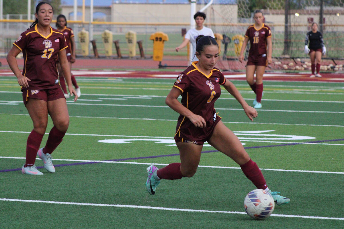 Pahrump Valley High School senior co-captain Natalia Vallin controls the ball effortlessly in a ...