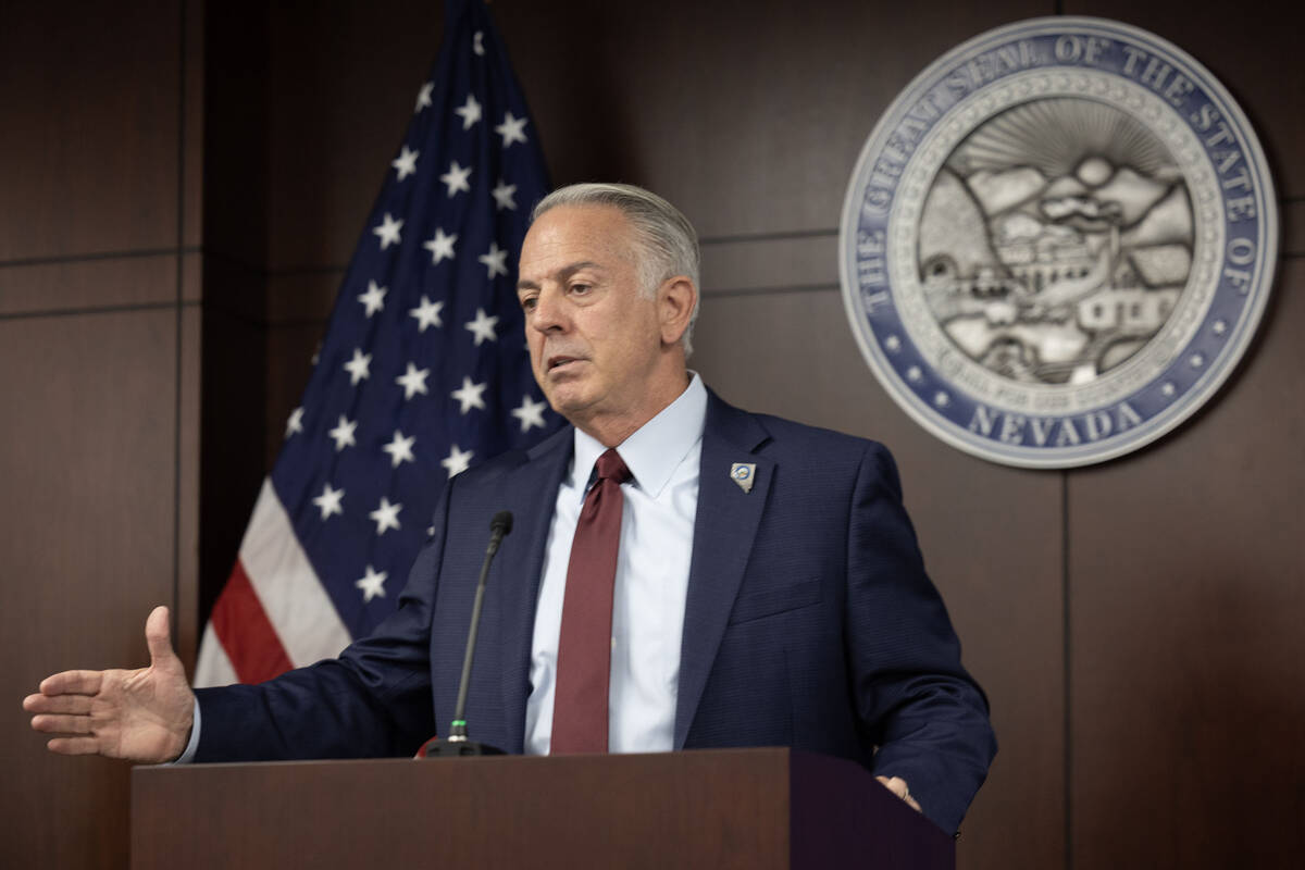 Gov. Joe Lombardo speaks during a press conference about the recent cyberattack affecting a num ...