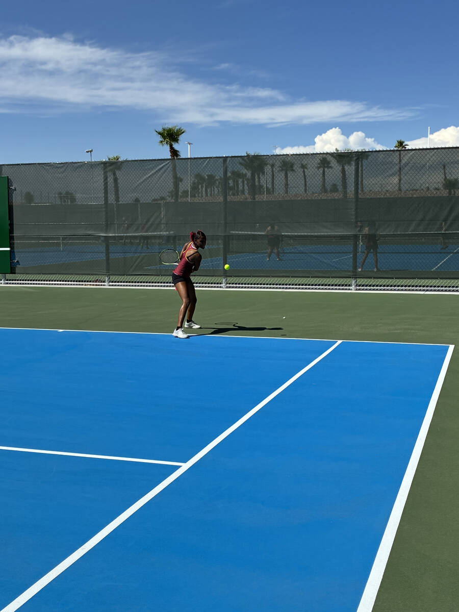 Pahrump Valley High School tennis junior Chanel Anthony was able to secure three single set win ...