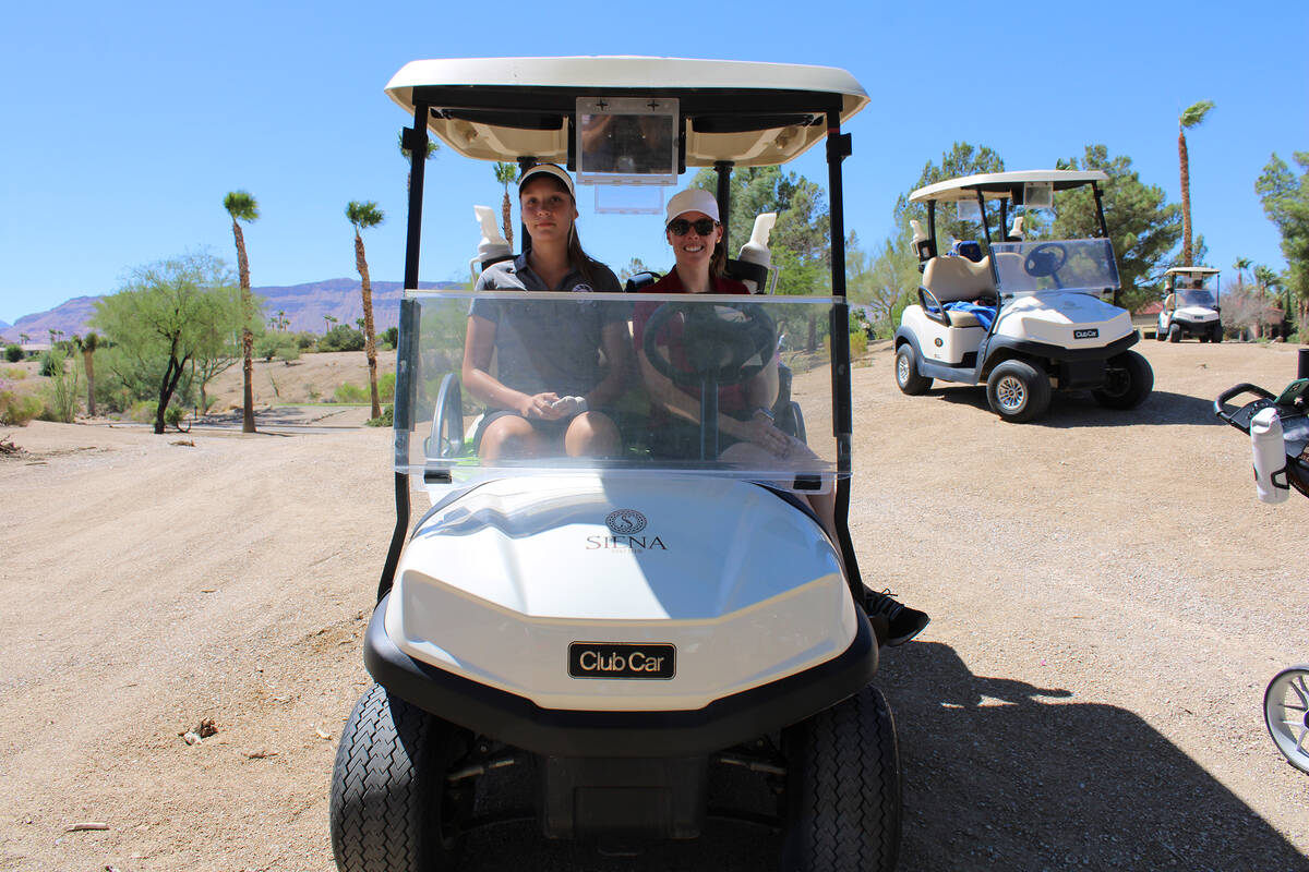 Pahrump Valley High School girls golf head coach Sierra McKillips and freshman Raegan Saldana s ...