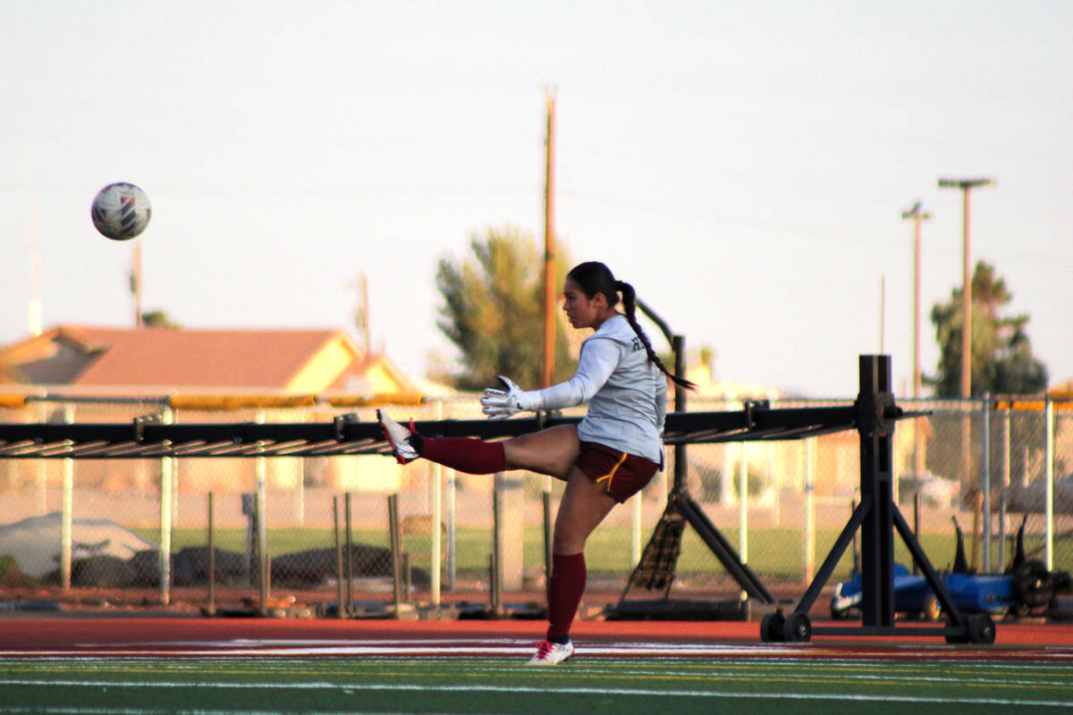 Pahrump Valley High School girls junior goalkeeper Jazmyn Herrera recorded 5 out of 6 saves in ...