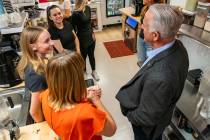 Nevada Gov. Joe Lombardo speaks with the staff of Our Place Coffee during Monday's meet-and-gre ...