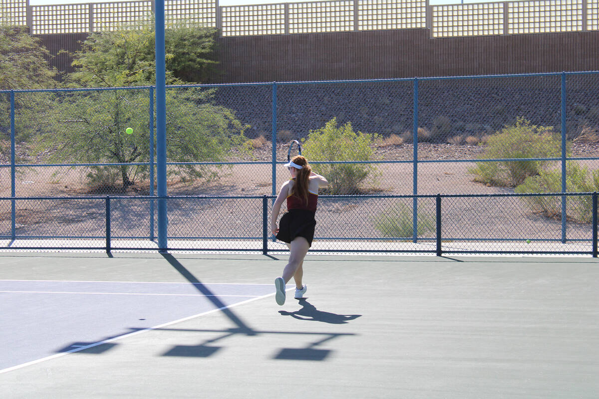 Pahrump Valley High School sophomore Nyomi Skinner dominated in her singles set match against A ...