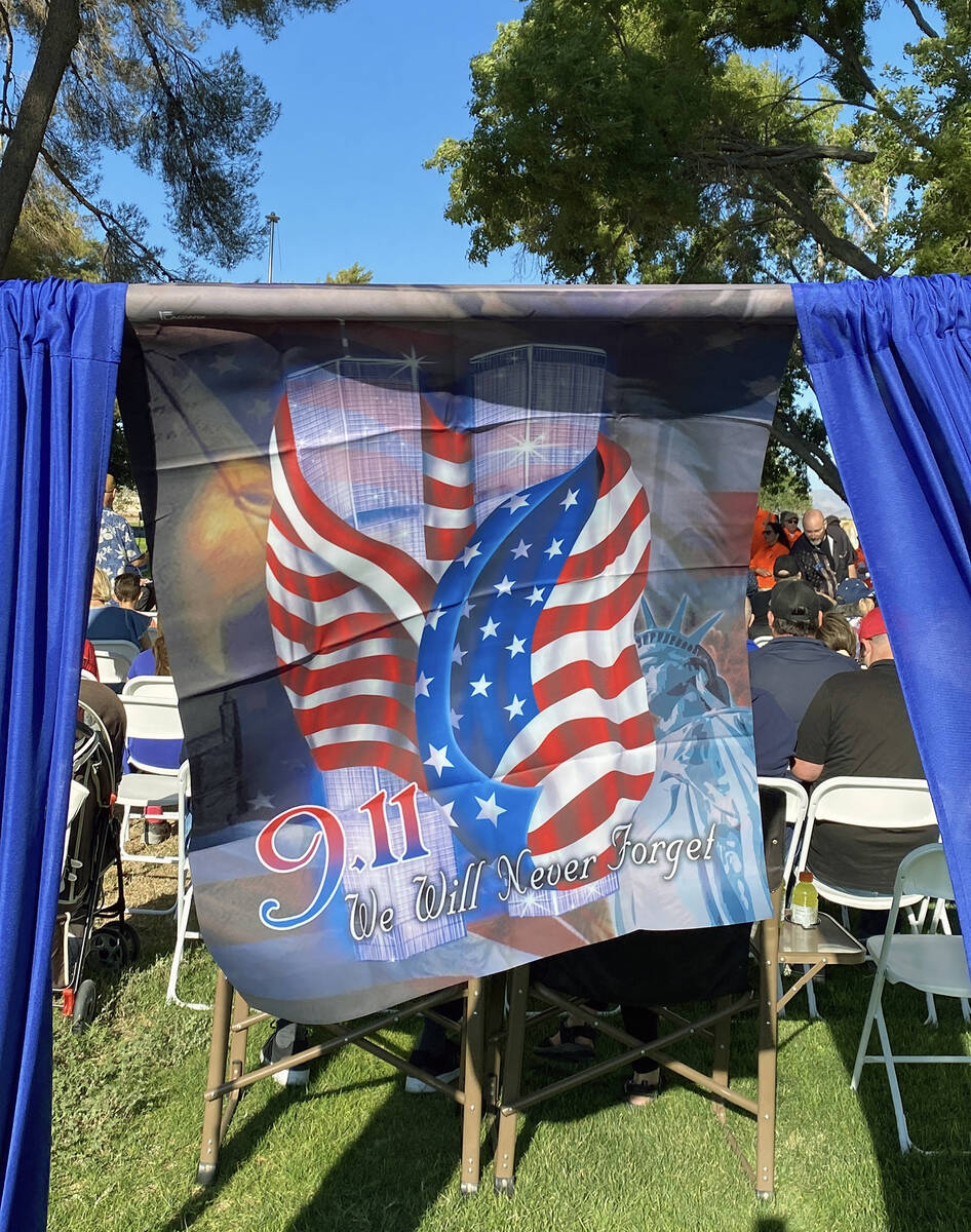A new banner emblazoned with a 9/11 tribute flutters in the breeze at the Pahrump Valley Rotary ...