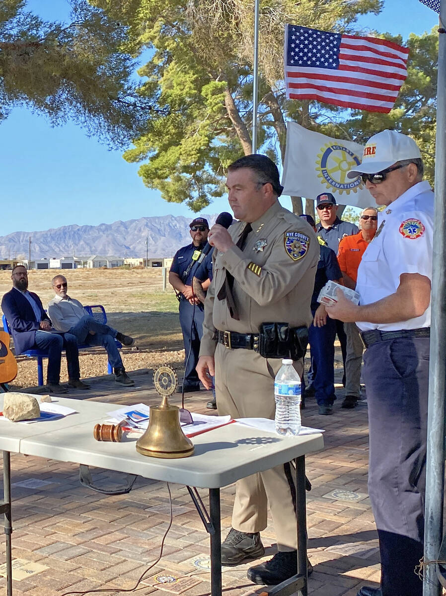 Nye County Undersheriff Cory Fowles introduces himself to the crowd at the Pahrump Rotary Club' ...