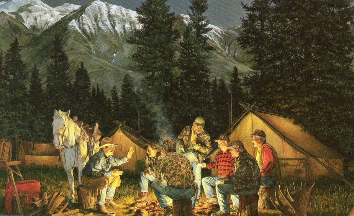 Artist Ron Van Gilder illustrates three of the six tenets of hunting — the people, landscape ...