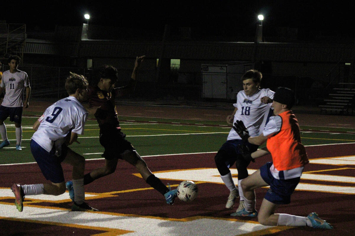 PVHS boys soccer junior midfielder Ryan Nunez Manzo notches in a goal late past two Boulder Cit ...