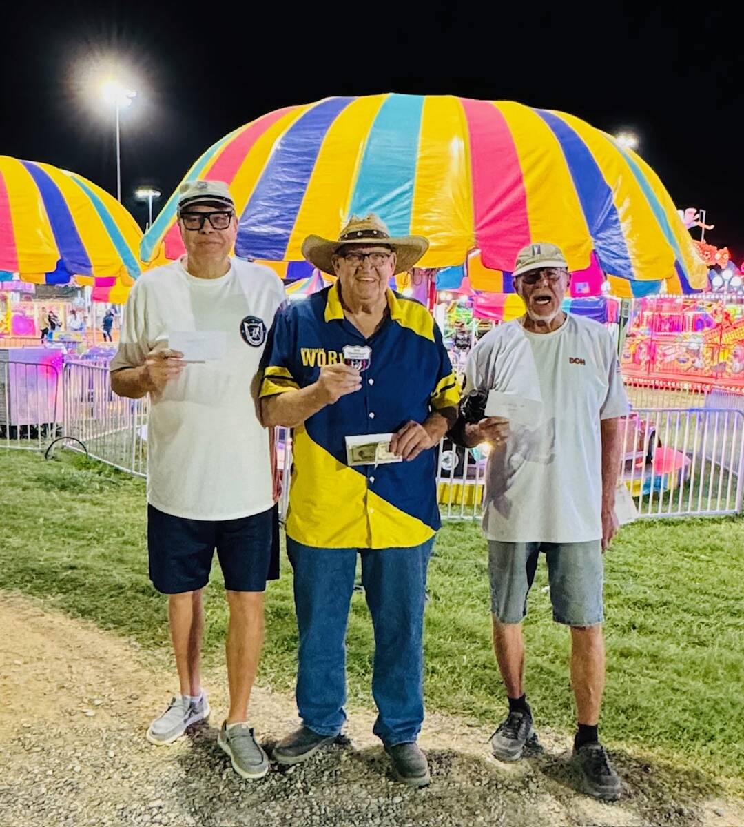Nevada State Horseshoe Pitching Association pitchers Lathan (Rebel) Dilger (left), Dennis Ander ...