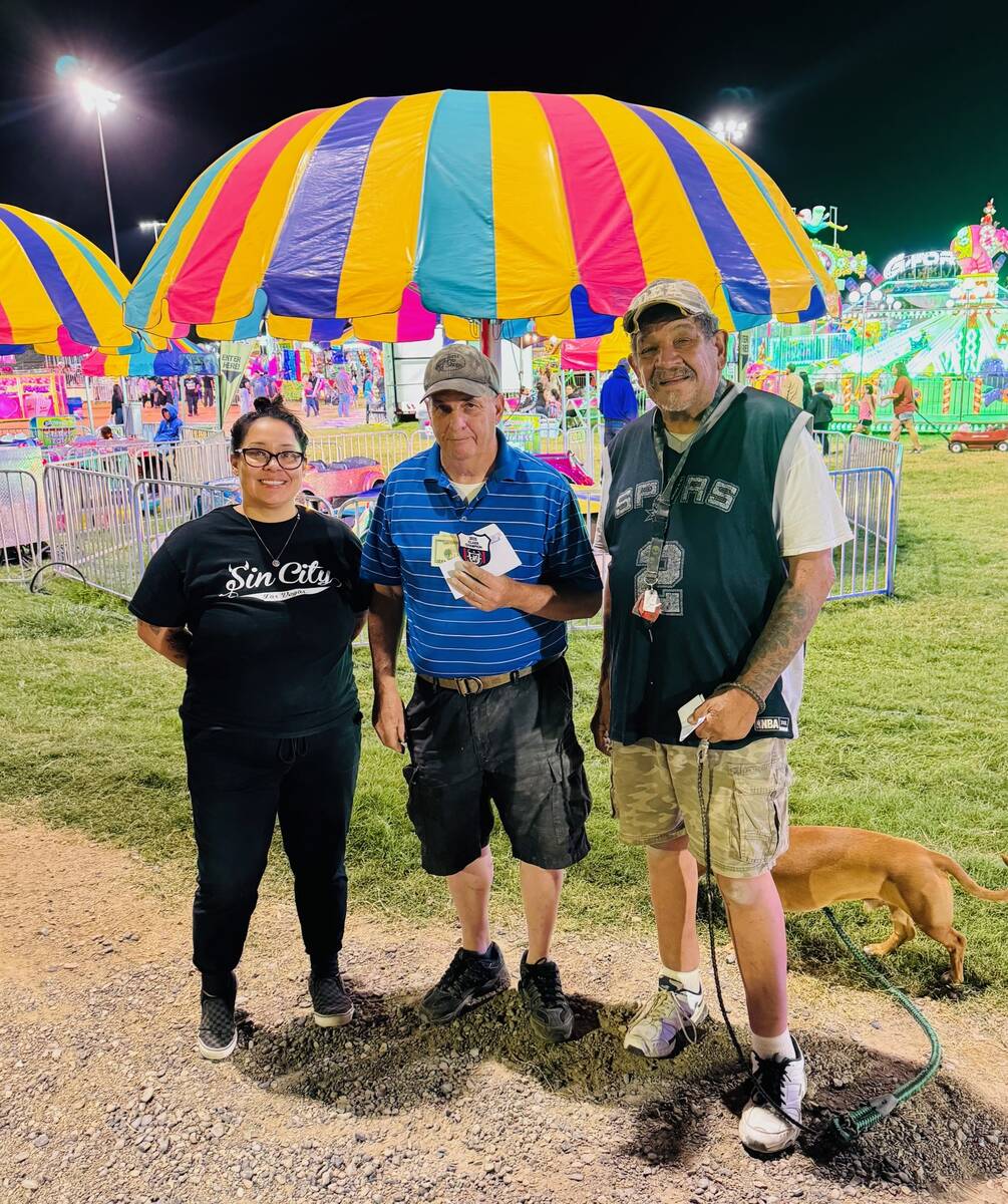 Nevada State Horseshoe Pitching Association pitchers Mariah Rodriguez (left), Terry Miller (mid ...