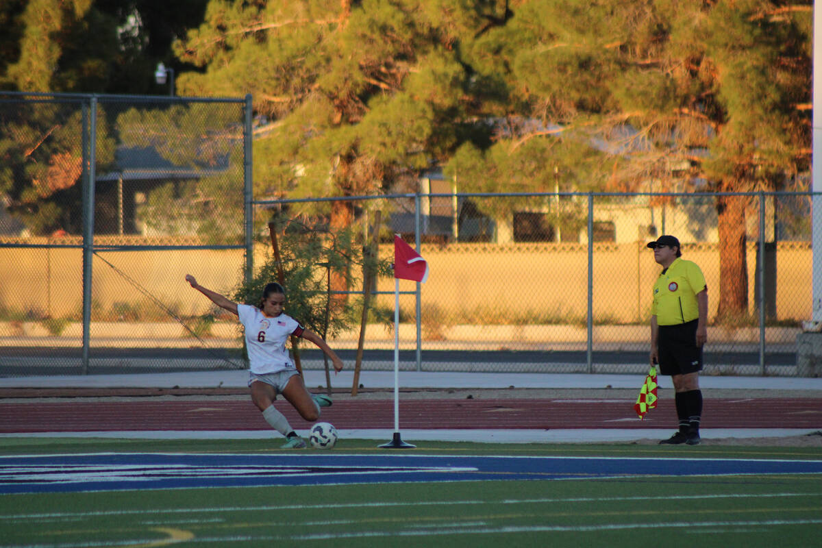 PVHS girls soccer senior captain Natalia Vallin launches a beautiful ball on a corner kick that ...