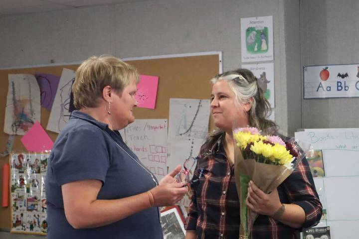 Mount Charleston Elementary preschool teacher Alison Matulich, right, has brought some major pr ...